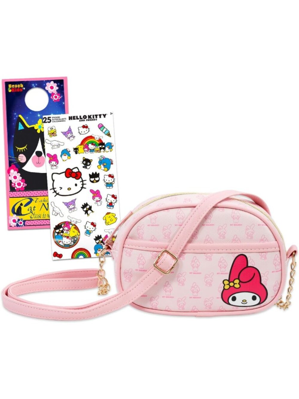 My Melody Shoulder Bag Set - Crossbody Purse, Stickers & Travel Accessories for